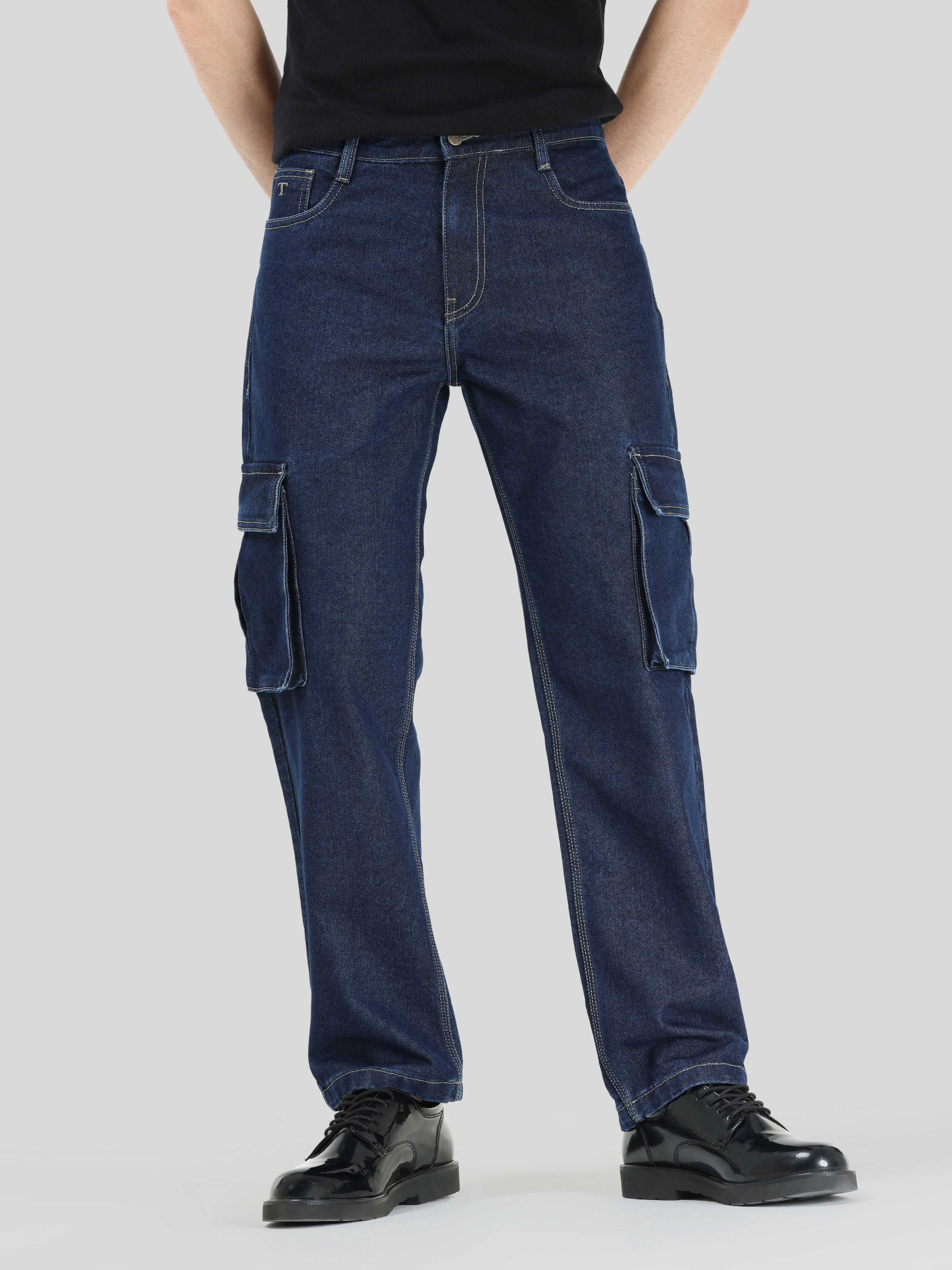Middle blue denim Oversized cargo jeans - Buy Online | Terranova